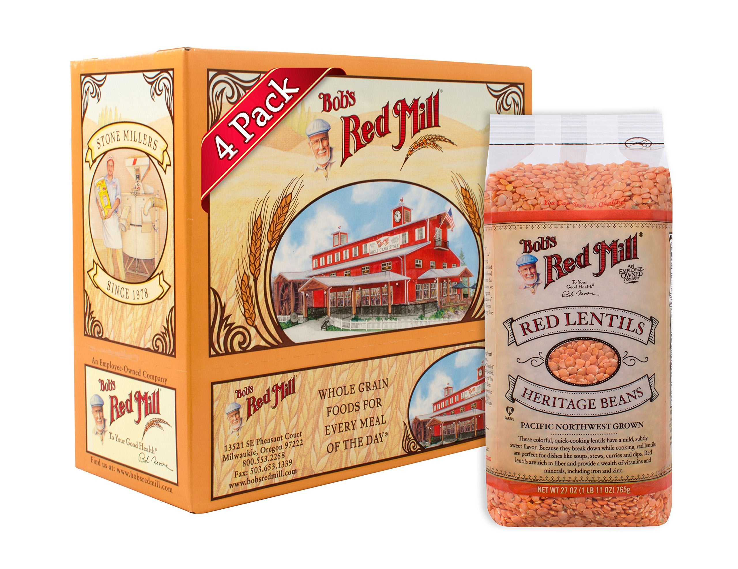 Bob's Red Mill Red Lentil Beans 27 Oz (Pack of 4)
